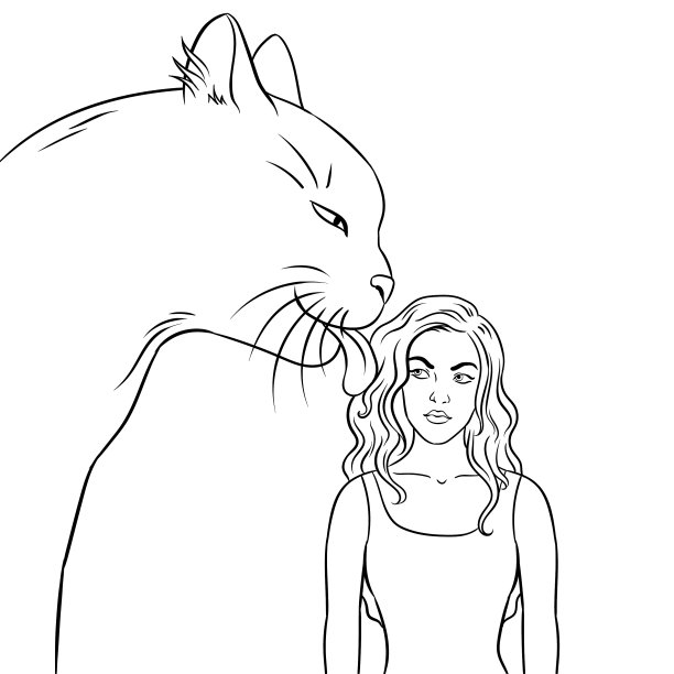 猫舔女孩的涂色书图片下载