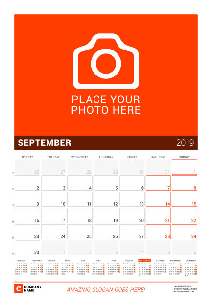 2019年9月挂历2019年设计图片下载