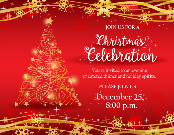 圣诞派对邀请与黄金装饰图片下载