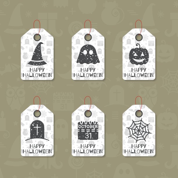 一套六款万圣节垃圾礼物标签图片下载