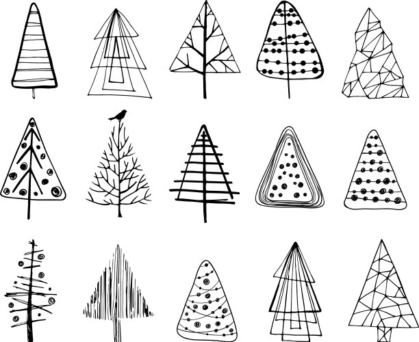 一组涂鸦圣诞树图片下载