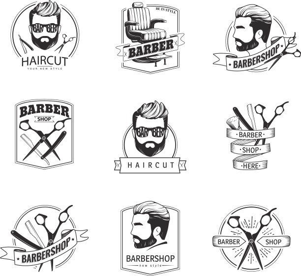 一套复古的理发店标志图片下载