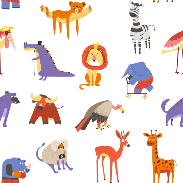 动物无缝图案狮子和斑马猕猴图片下载