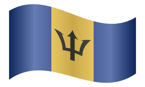 白色背景上飘扬的巴巴多斯国旗图片下载