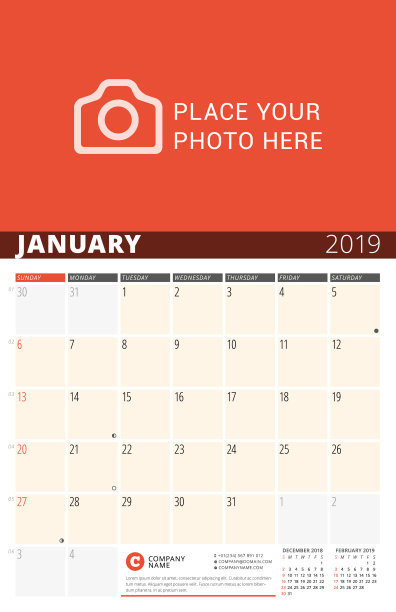 墙上日历计划2019年设计打印图片下载