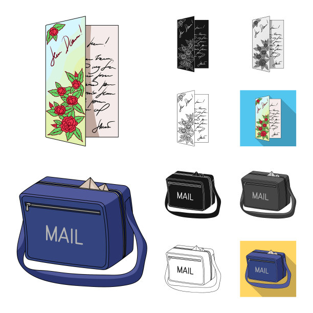 邮政和邮差卡通黑平单色图片下载