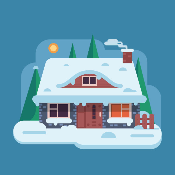 冬季有烟囱的乡村房屋图片下载