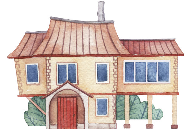 水彩手绘房子插图图片下载
