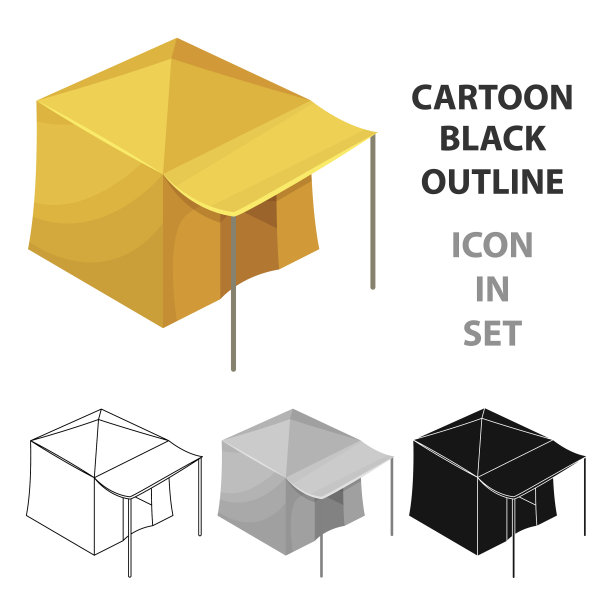 帐篷与遮阳篷单图标在卡通风格图片下载