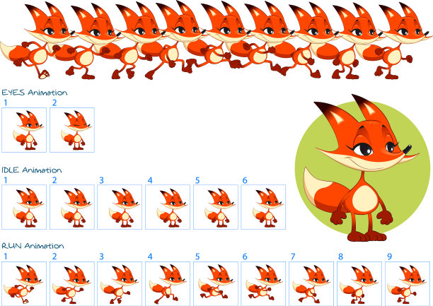 运行闪烁的眼睛和狐狸的空闲动画图片下载