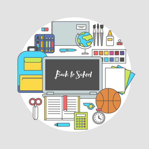 把学校用品摆成圆形图片下载