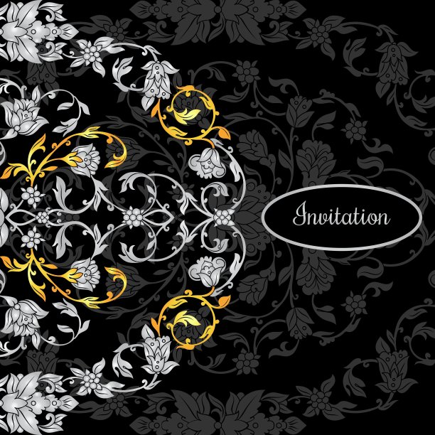 花装饰的邀请卡与古董图片下载