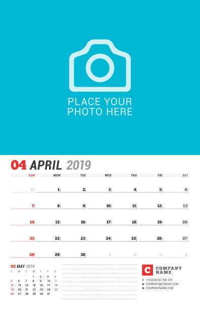 墙上日历计划2019年4月打印图片下载