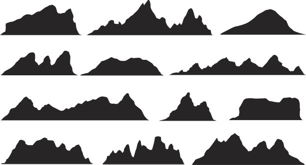 一组黑色和白色的山剪影图片下载