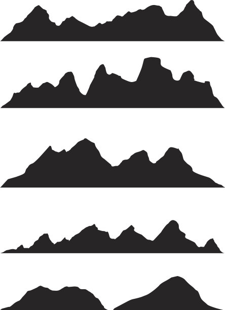 一组黑色和白色的山剪影图片下载