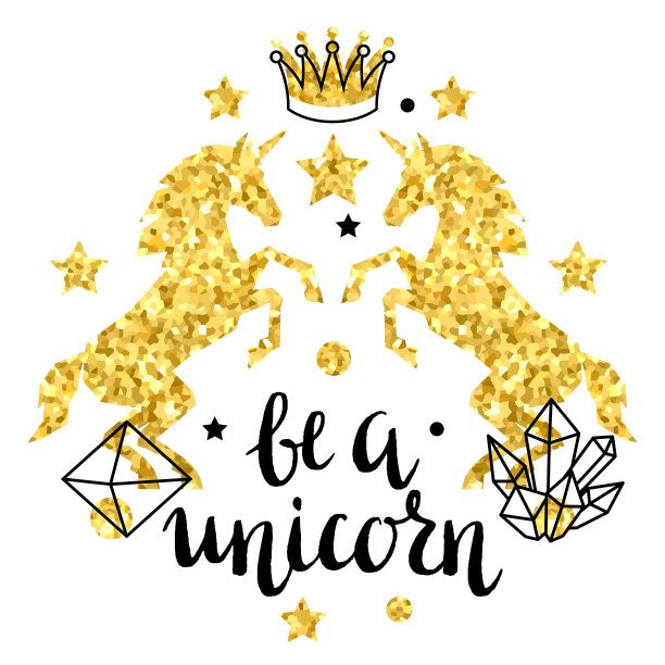 带有梦幻独角兽和金色闪光纹理的卡片图片下载