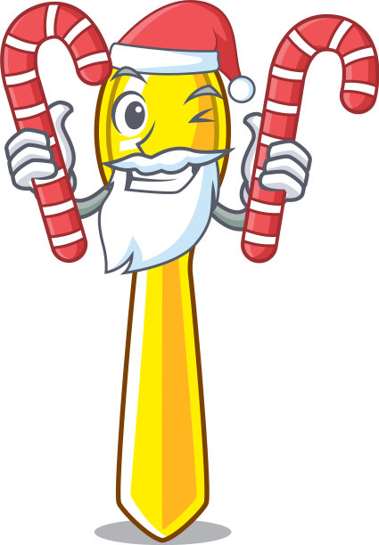 圣诞老人与糖果塑料厨房勺隔离图片下载