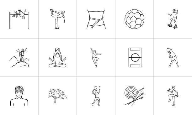 运动健身手绘轮廓涂鸦图标图片下载