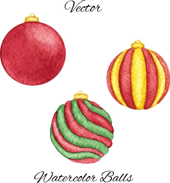 手绘红色水彩圣诞球图片下载