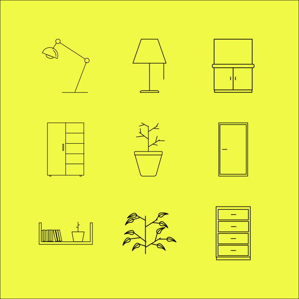 家具线性图标设置简单的轮廓图标图片下载