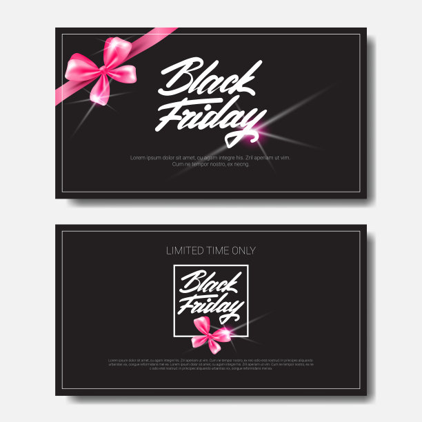 一套黑色星期五的海报，上面有粉色的蝴蝶结图片下载