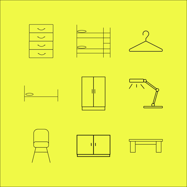 家具线性图标设置简单的轮廓图标图片下载
