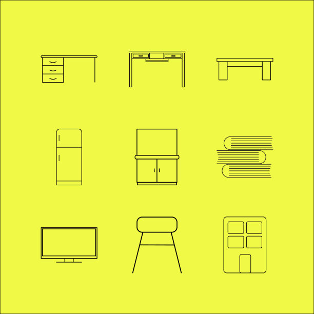 家具线性图标设置简单的轮廓图标图片下载