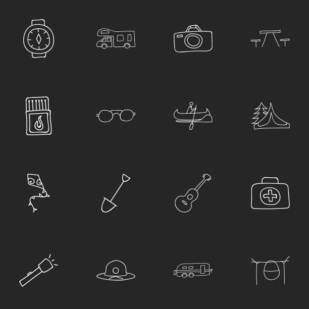 一组16可编辑的行程图标包括符号图片下载