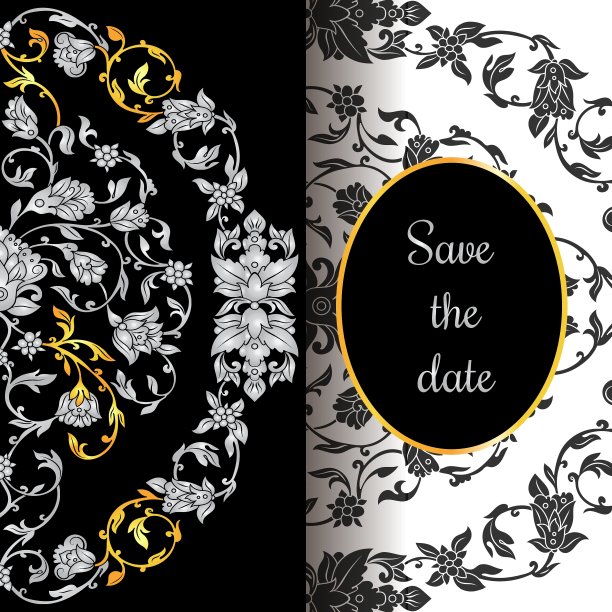 花装饰的邀请卡与古董图片下载