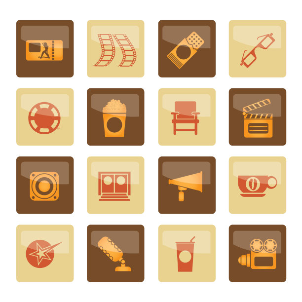 电影和电影图标在棕色的背景图片下载