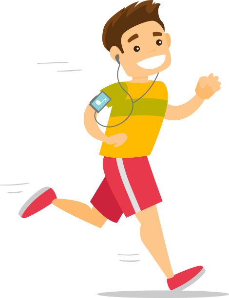 年轻人戴着耳机和智能手机跑步图片下载