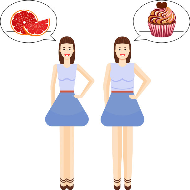 漂亮女孩喜欢健康和不健康的食物图片下载