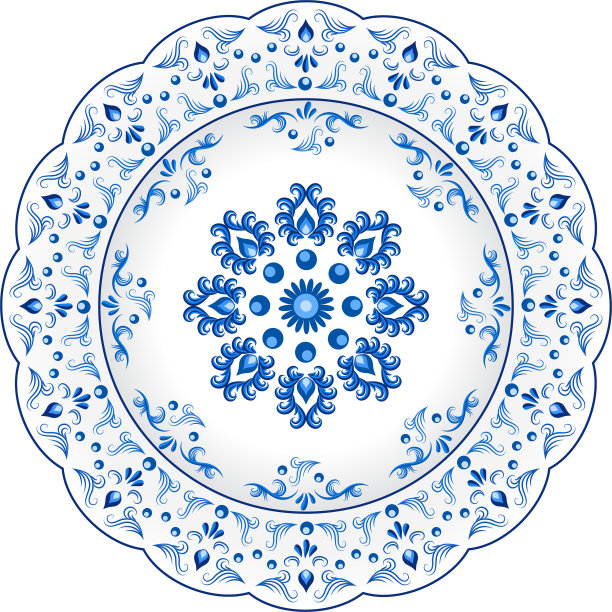 饰有蓝色装饰的瓷盘图片下载