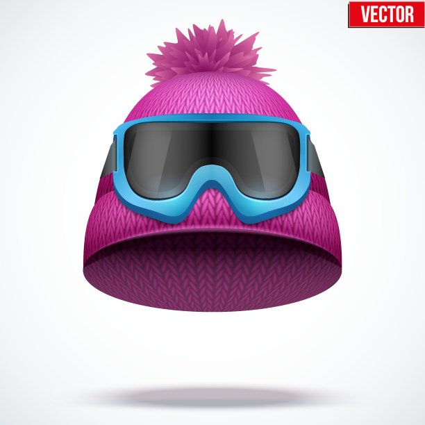 红色羊毛编织帽子，带雪镜图片下载