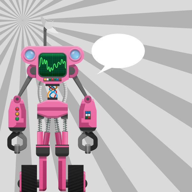 手臂上有钳子，腿上有轮子的粉色机器人图片下载