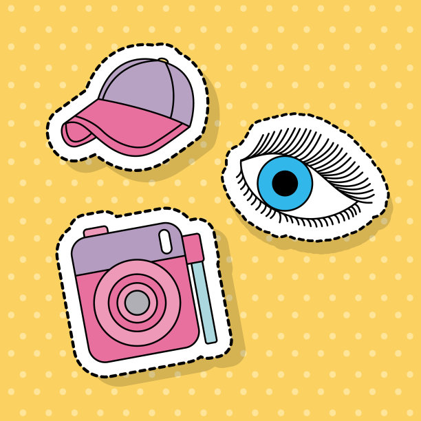 可爱的照片相机运动帽眼贴纸装饰图片下载