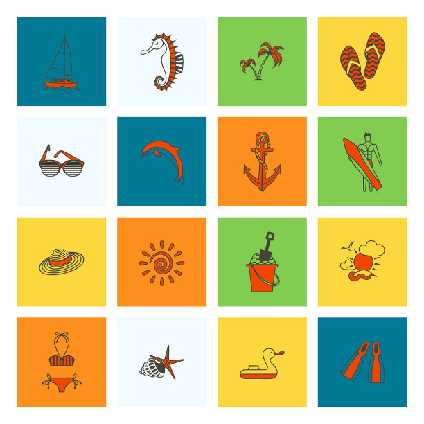 夏天和海滩简单的平面图标图片下载