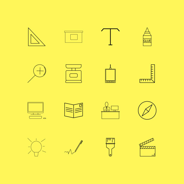 办公室线性图标设置简单的轮廓图标图片下载