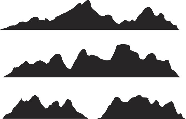 一组黑色和白色的山剪影图片下载