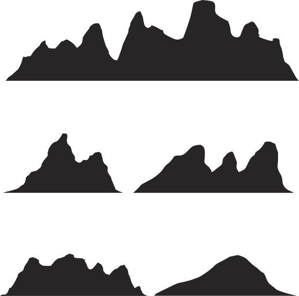 一组黑色和白色的山剪影图片下载