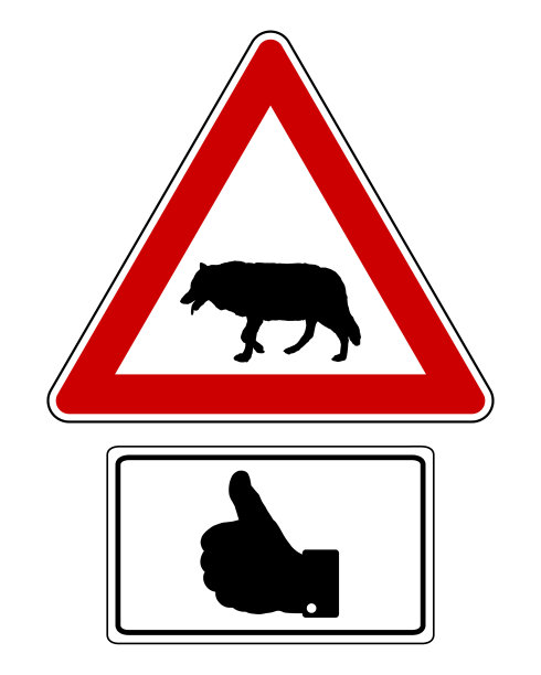 有“竖起大拇指”可选标签的注意标志图片下载