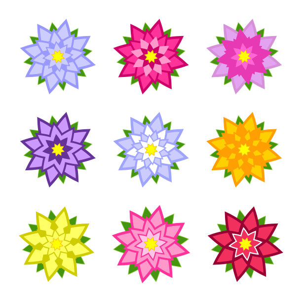 一套扁平的彩色抽象花孤立图片下载