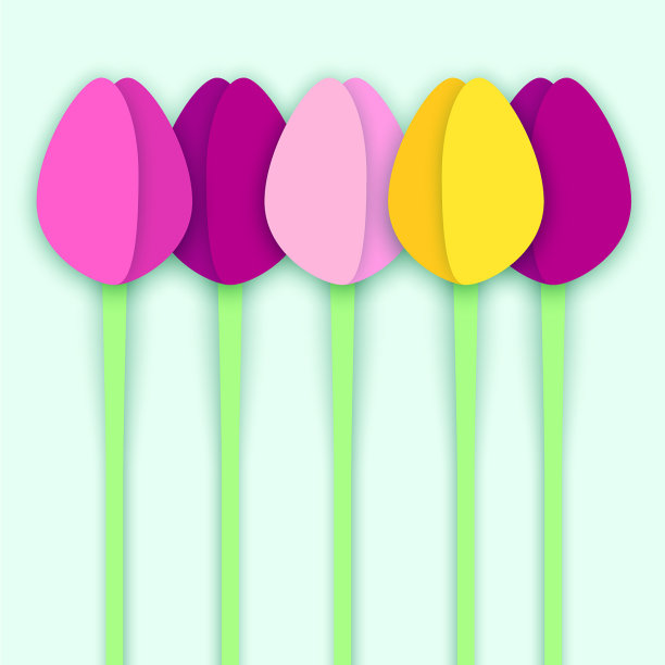 五朵剪纸郁金香花图片下载