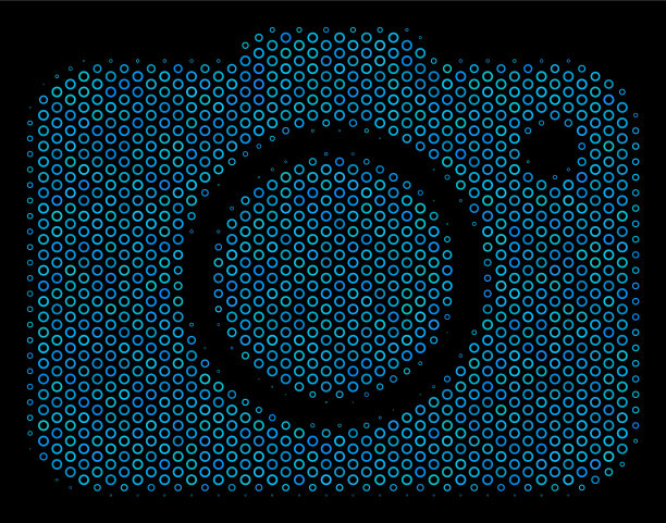 摄影相机组成图标的半色调球体图片下载