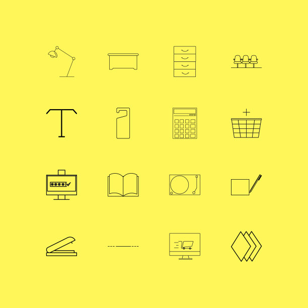 办公室线性图标设置简单的轮廓图标图片下载