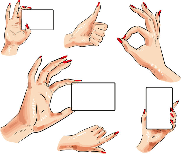 带有卡片和手势图标的女性手图片下载