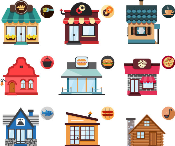 一套程式化的餐厅物品图片下载