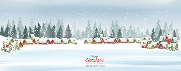 冬季村庄的圣诞假期全景图片下载