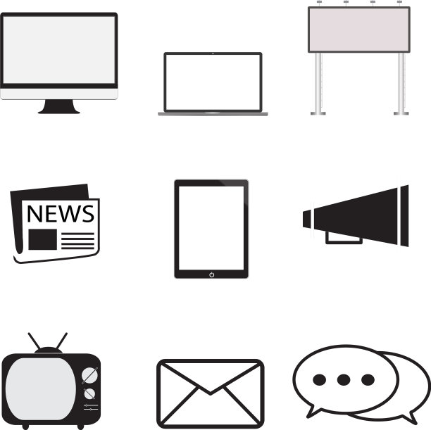 广告图标设置在时尚的平面风格上图片下载