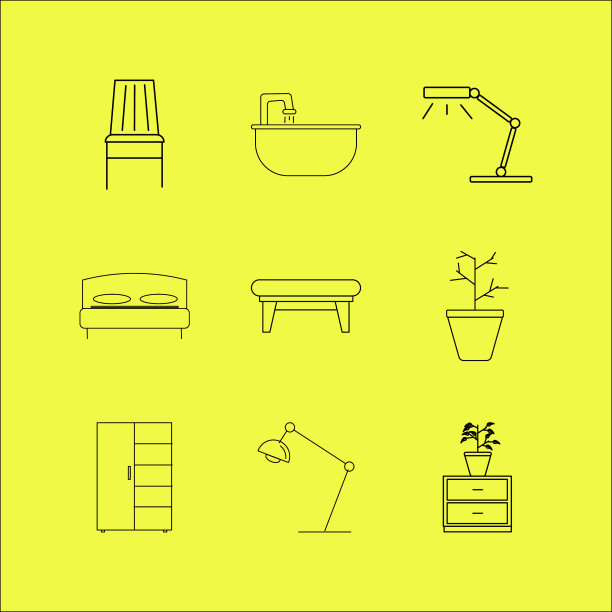 家具线性图标设置简单的轮廓图标图片下载